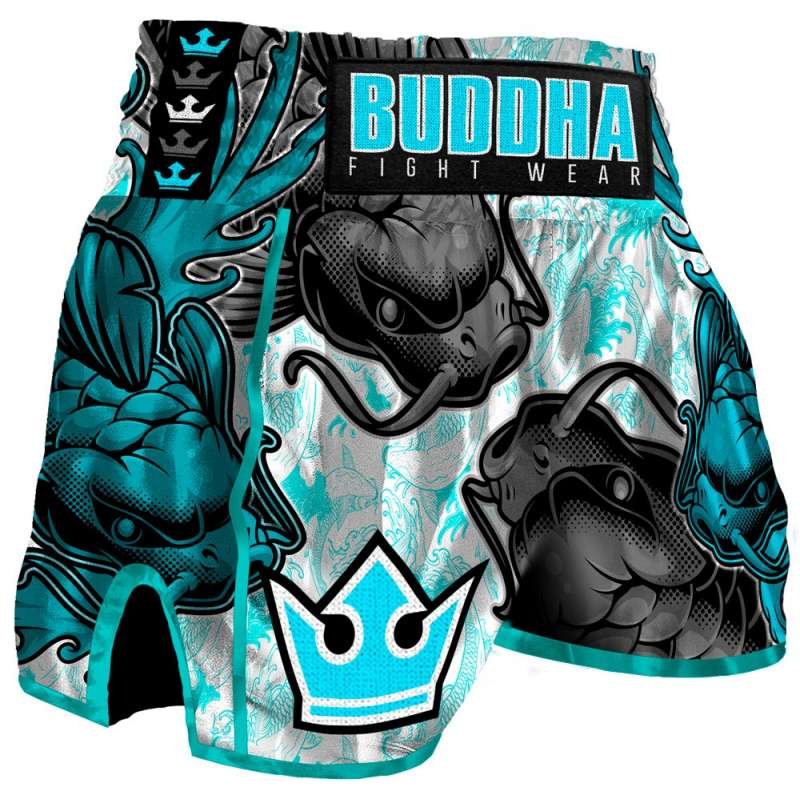 Buddha kick boxing shorts retro koi (blue)