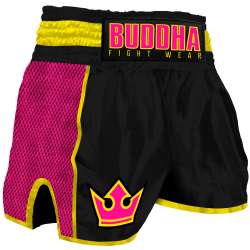 Buddha muay thai short retro premium (black/pink)