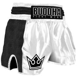 Buddha muay thai trousers premium retro (white/black)