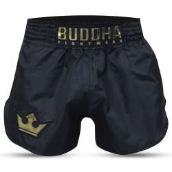 Buddha old school muay thai shorts black gold