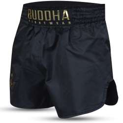 Buddha old school muay thai shorts black gold(2)