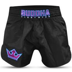 Buddha muay thai shorts old school (black/purple)